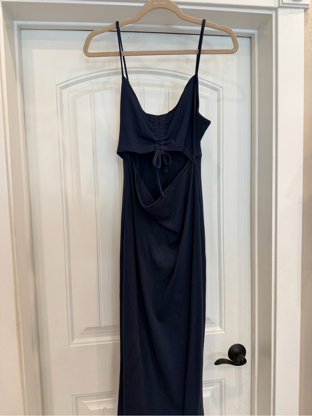 Roxy Navy Ribbed Spaghetti Strap Dress with Front Tie - Picture 2 of 5